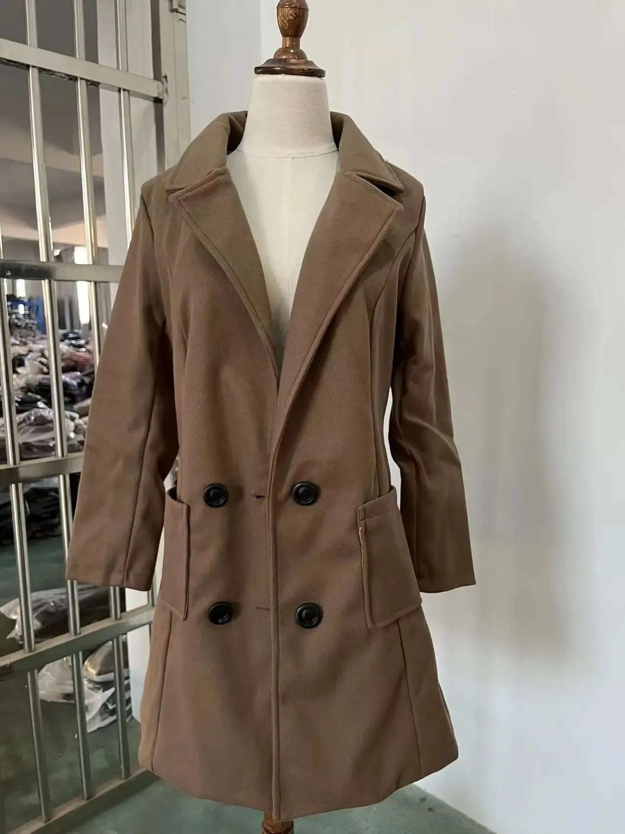 2024 Autumn Winter Women Long Woolen Coats Double Breasted Female Solid Color Slim Fit Outerwear Turn-down Collar Streetwear