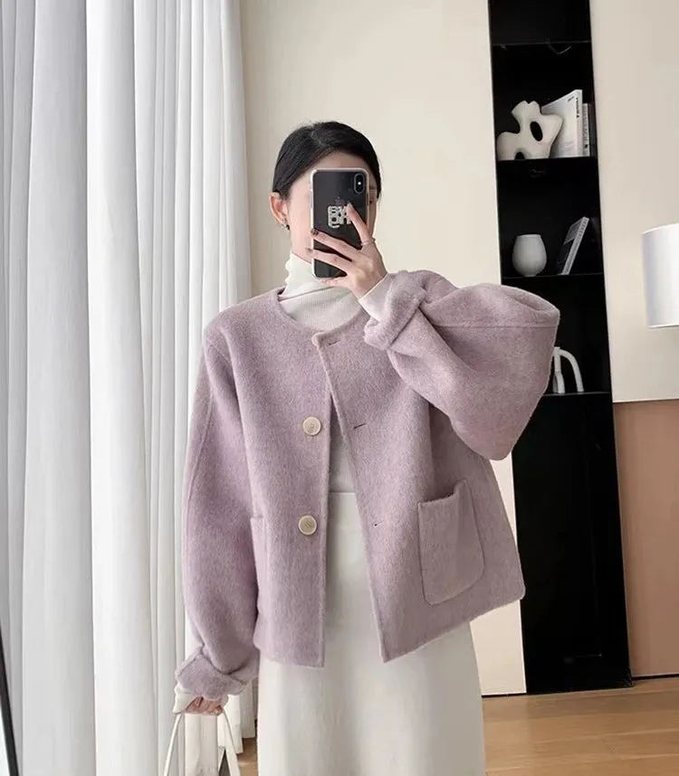 2025 High-End Water Ripple Double-Sided Wool Coat for Women – Long Bathrobe Style
