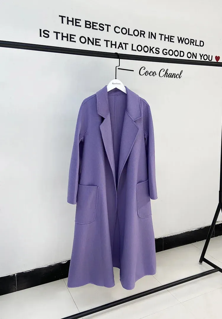 2025 High-End Water Ripple Double-Sided Wool Coat for Women – Long Bathrobe Style