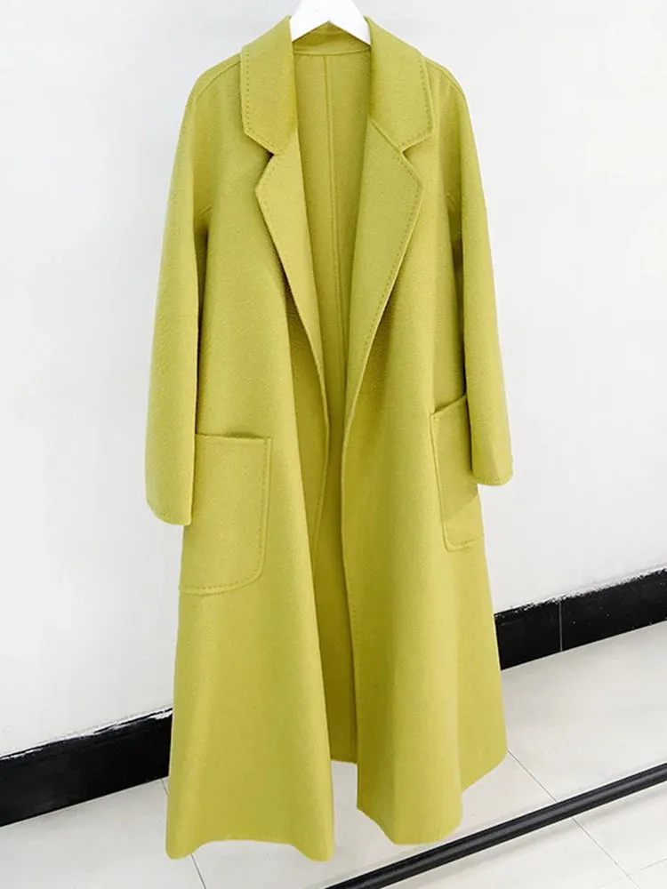 2025 High-End Water Ripple Wool Coat – Double-Sided Bathrobe Style