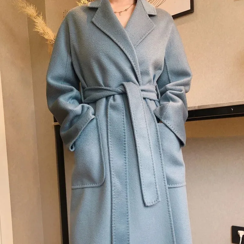 2025 High-End Water Ripple Wool Coat – Double-Sided Bathrobe Style
