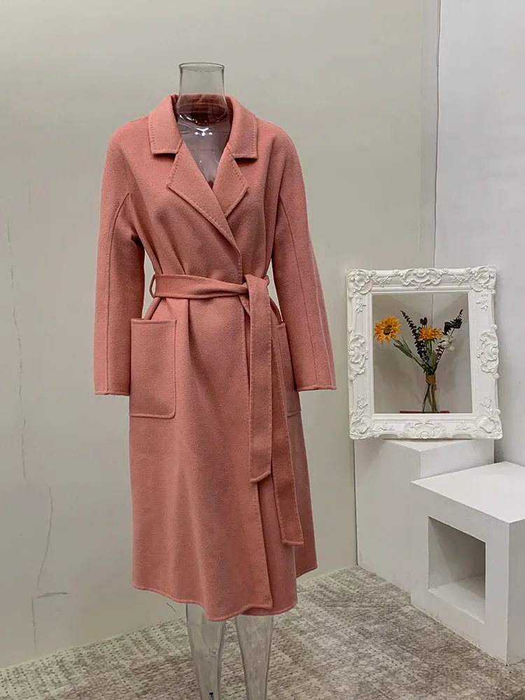 2025 High-End Water Ripple Wool Coat – Double-Sided Bathrobe Style