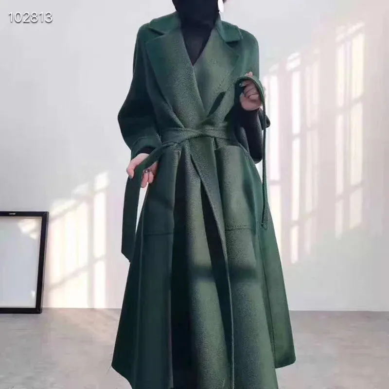 2025 High-End Water Ripple Wool Coat – Double-Sided Bathrobe Style