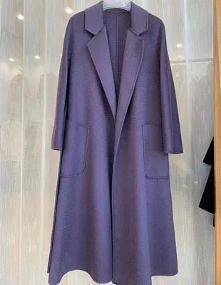 2025 High-End Water Ripple Wool Coat – Double-Sided Bathrobe Style