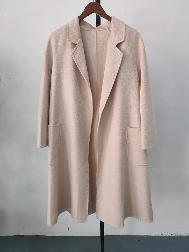 2025 High-End Water Ripple Wool Coat – Double-Sided Bathrobe Style
