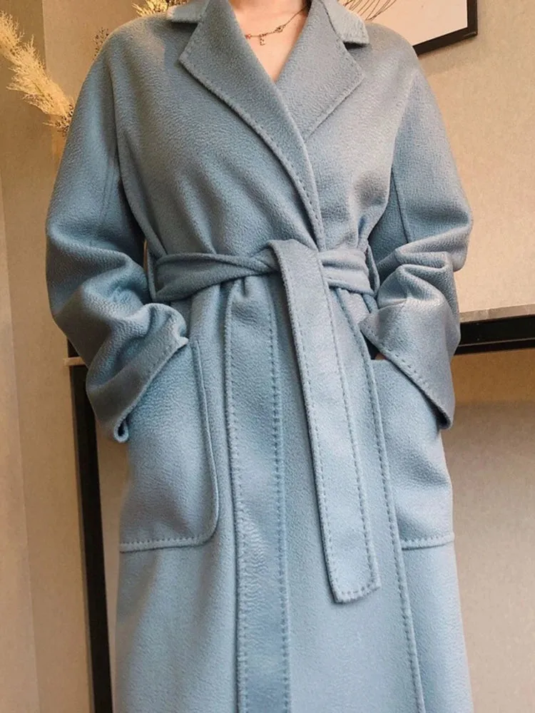 2025 High-End Water Ripple Wool Coat – Double-Sided Bathrobe Style
