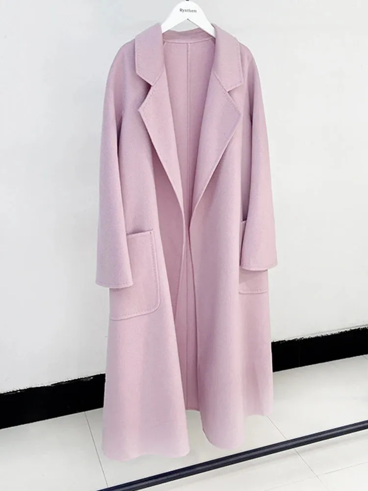 2025 High-End Water Ripple Wool Coat – Double-Sided Bathrobe Style