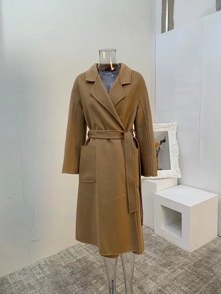 2025 High-End Water Ripple Wool Coat – Double-Sided Bathrobe Style