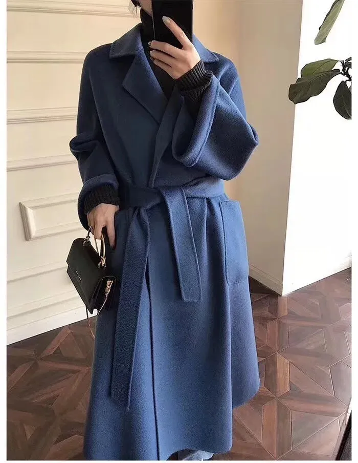2025 High-End Water Ripple Wool Coat – Double-Sided Bathrobe Style