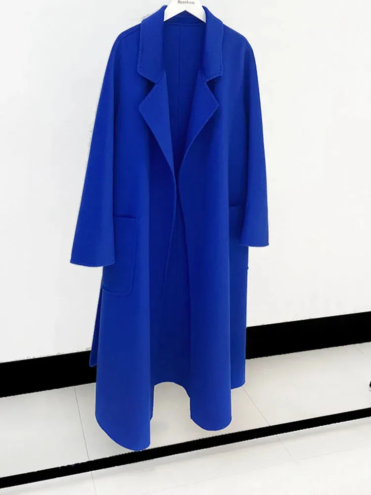 2025 High-End Water Ripple Wool Coat – Double-Sided Bathrobe Style