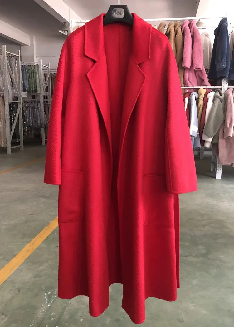 2025 High-End Water Ripple Wool Coat – Double-Sided Bathrobe Style