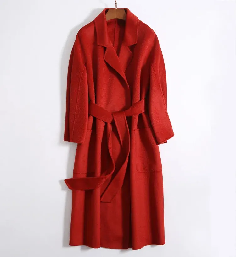 2025 High-End Water Ripple Wool Coat – Double-Sided Bathrobe Style
