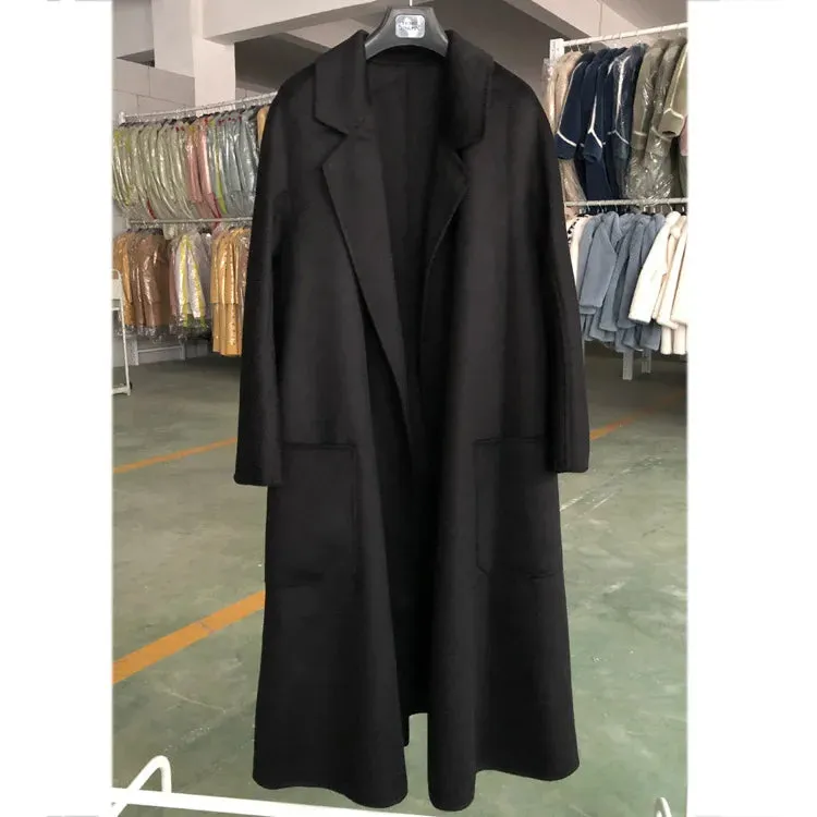 2025 High-End Water Ripple Wool Coat – Double-Sided Bathrobe Style