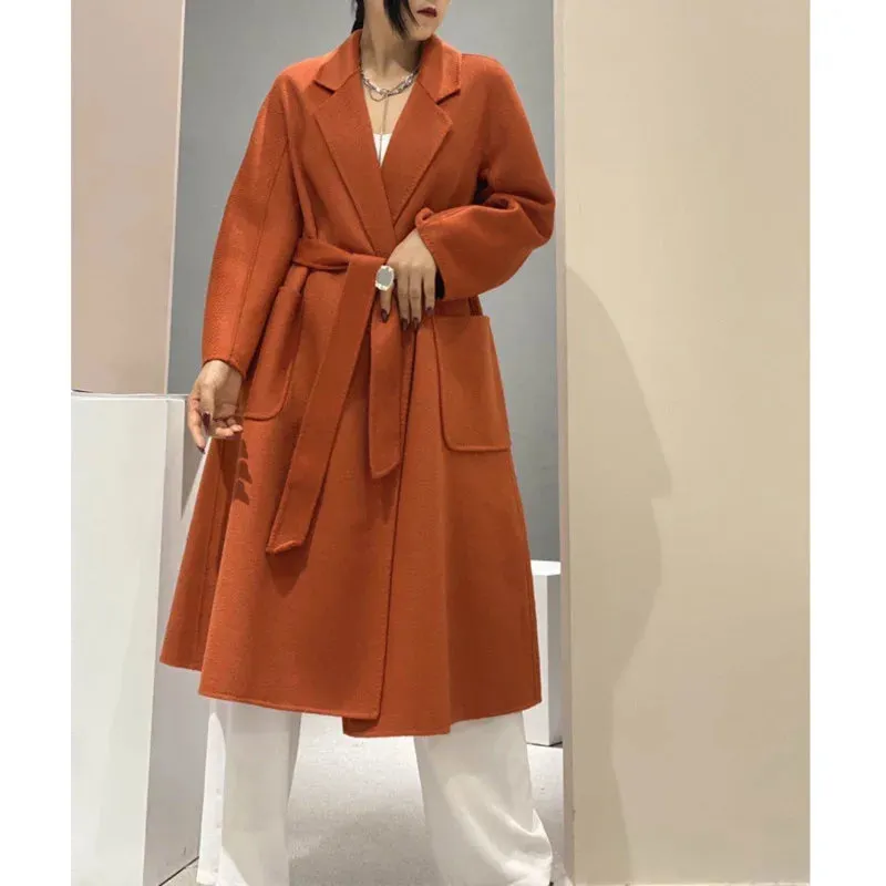 2025 High-End Water Ripple Wool Coat – Double-Sided Bathrobe Style