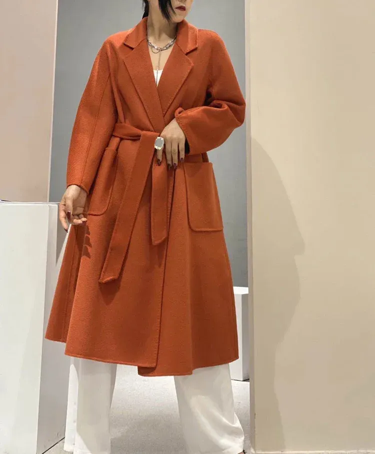 2025 High-End Water Ripple Wool Coat – Double-Sided Bathrobe Style