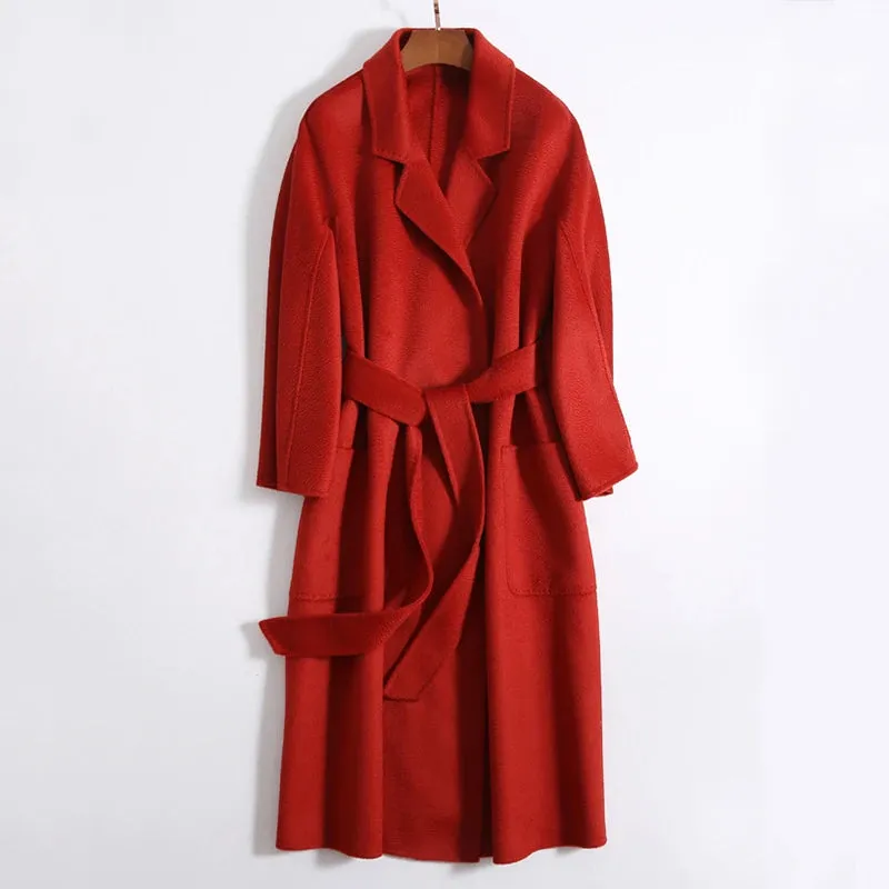 2025 High-End Water Ripple Wool Coat – Double-Sided Bathrobe Style