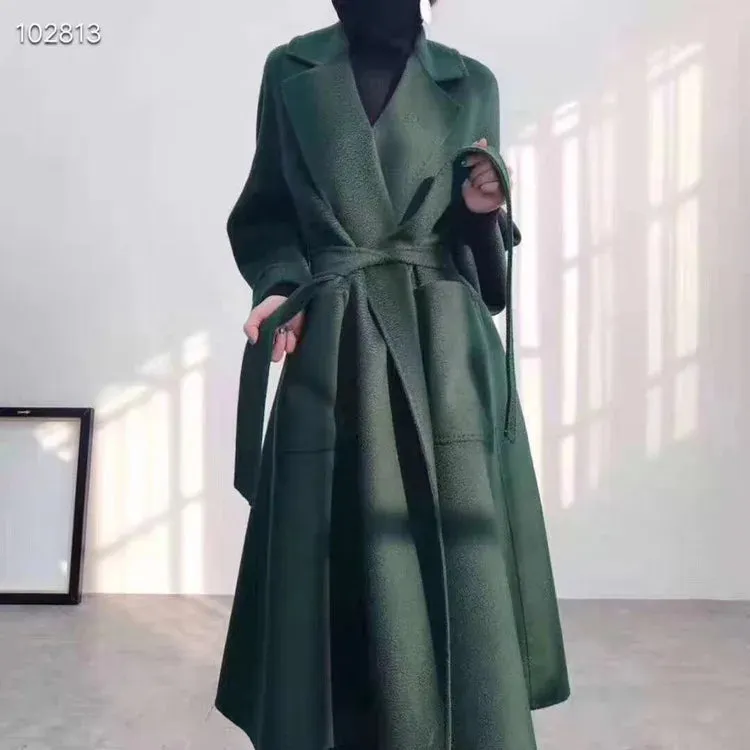 2025 High-End Water Ripple Wool Coat – Double-Sided Bathrobe Style