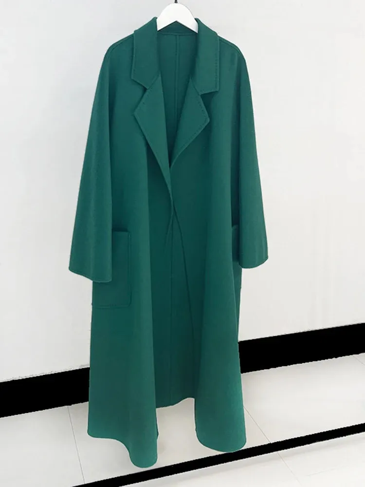 2025 High-End Water Ripple Wool Coat – Double-Sided Bathrobe Style