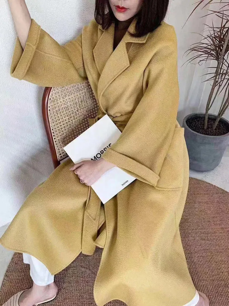 2025 High-End Water Ripple Wool Coat – Double-Sided Bathrobe Style