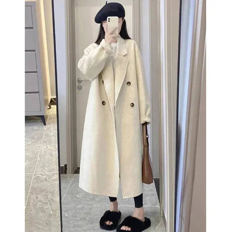 2025 New Winter Lady Baggy Woolen Coat – Mid-Long Thermal Korean Style