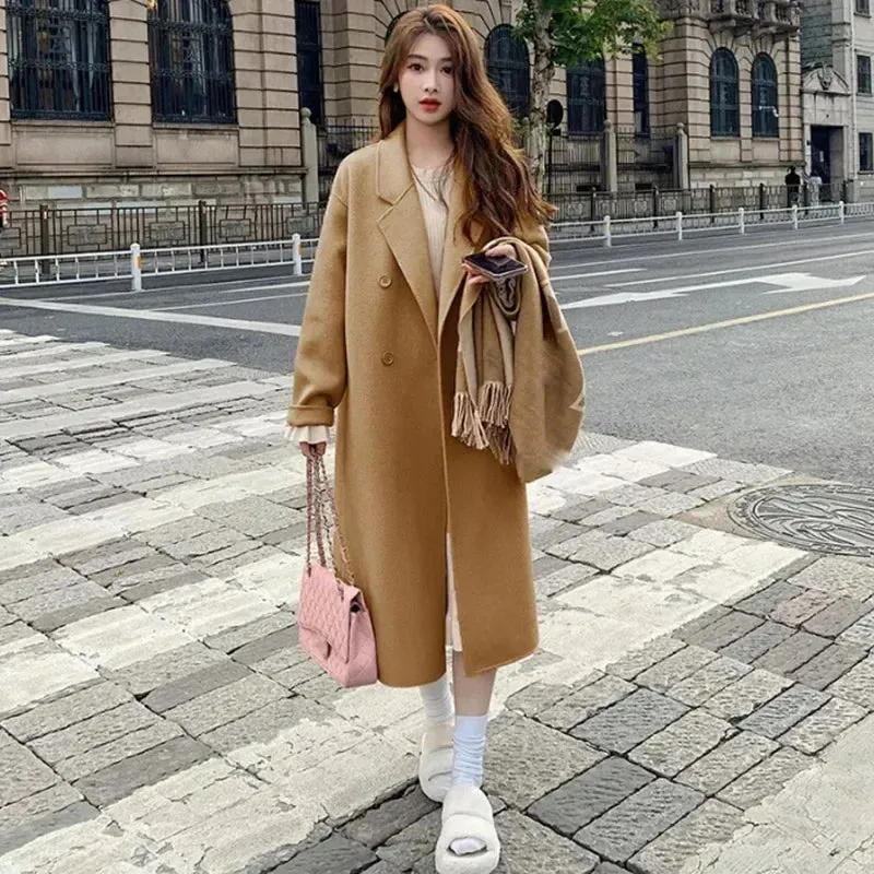 2025 New Winter Lady Baggy Woolen Coat – Mid-Long Thermal Korean Style
