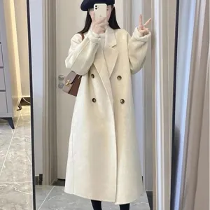 2025 New Winter Lady Baggy Woolen Coat – Mid-Long Thermal Korean Style