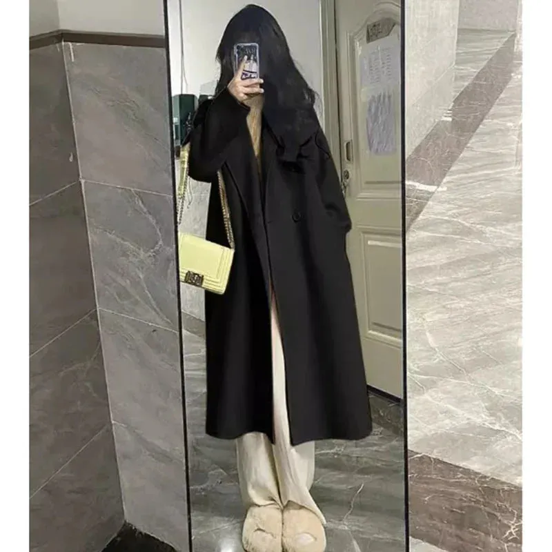 2025 New Winter Lady Baggy Woolen Coat – Mid-Long Thermal Korean Style