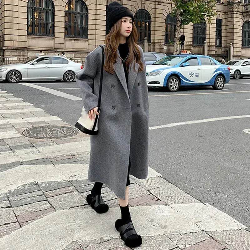 2025 New Winter Lady Baggy Woolen Coat – Mid-Long Thermal Korean Style
