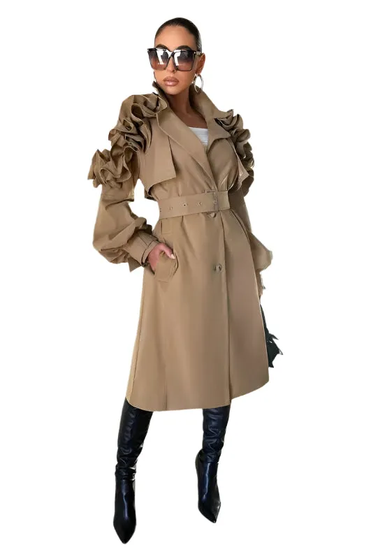 All the Frills- Ruffles Trench Coat- Regular Size