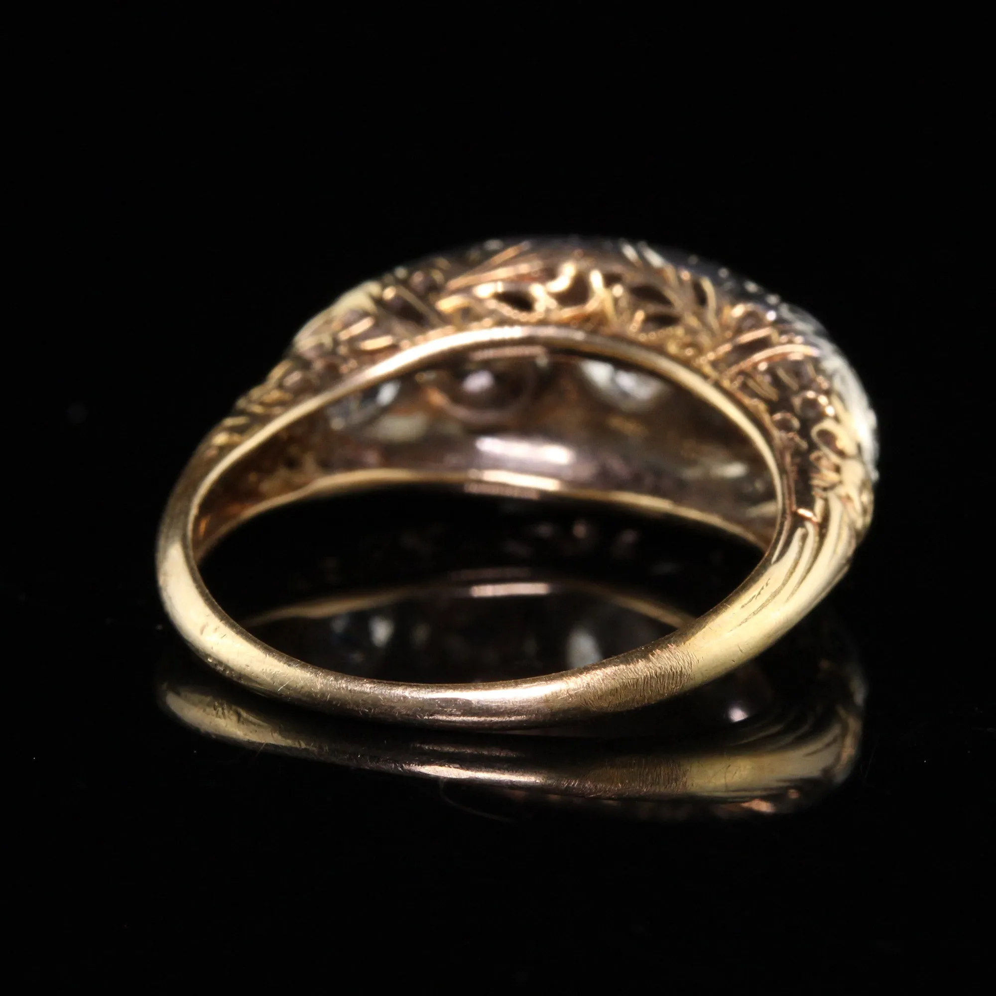 Antique Art Deco 18K White Gold & 14K Yellow Gold Diamond Natural Pearl Five Stone Band Ring