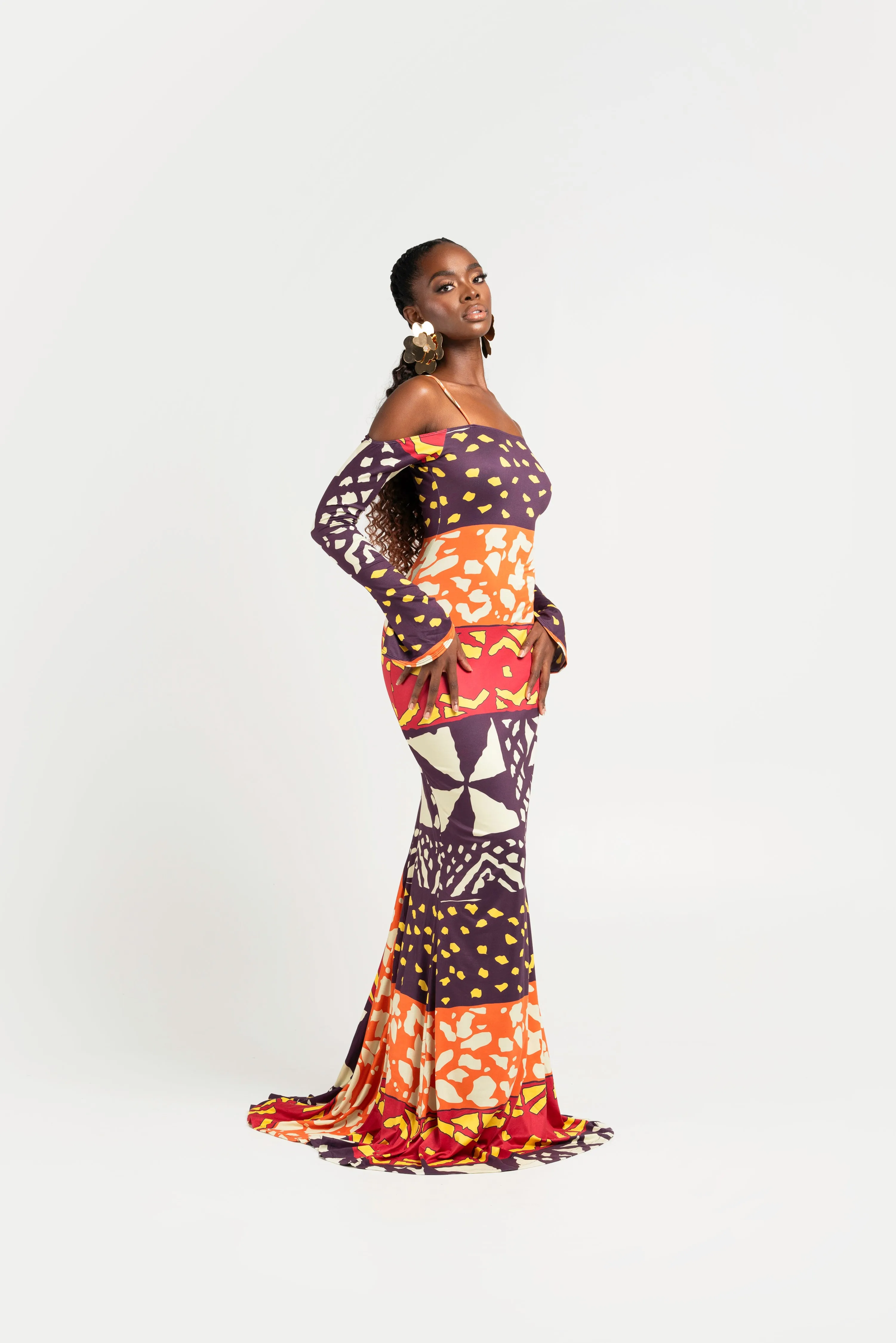ANU BURGUNDY LONG SLEEVE MAXI DRESS