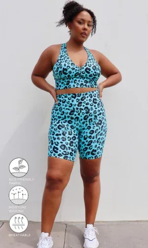Aqua Leopard Eco Midi Shorts with Pockets