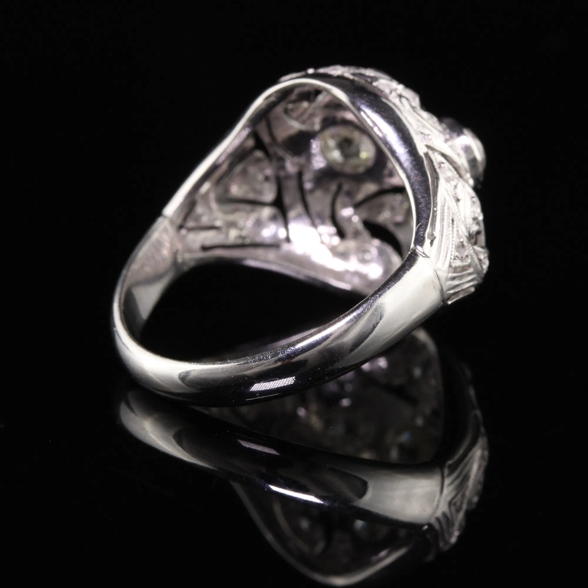 Art Deco Platinum Old Mine Diamond Filigree Cocktail Ring