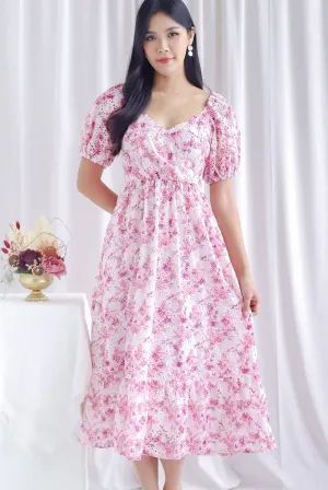 Auden Floral Embro Sleeved Overlap Maxi Dress In Pink