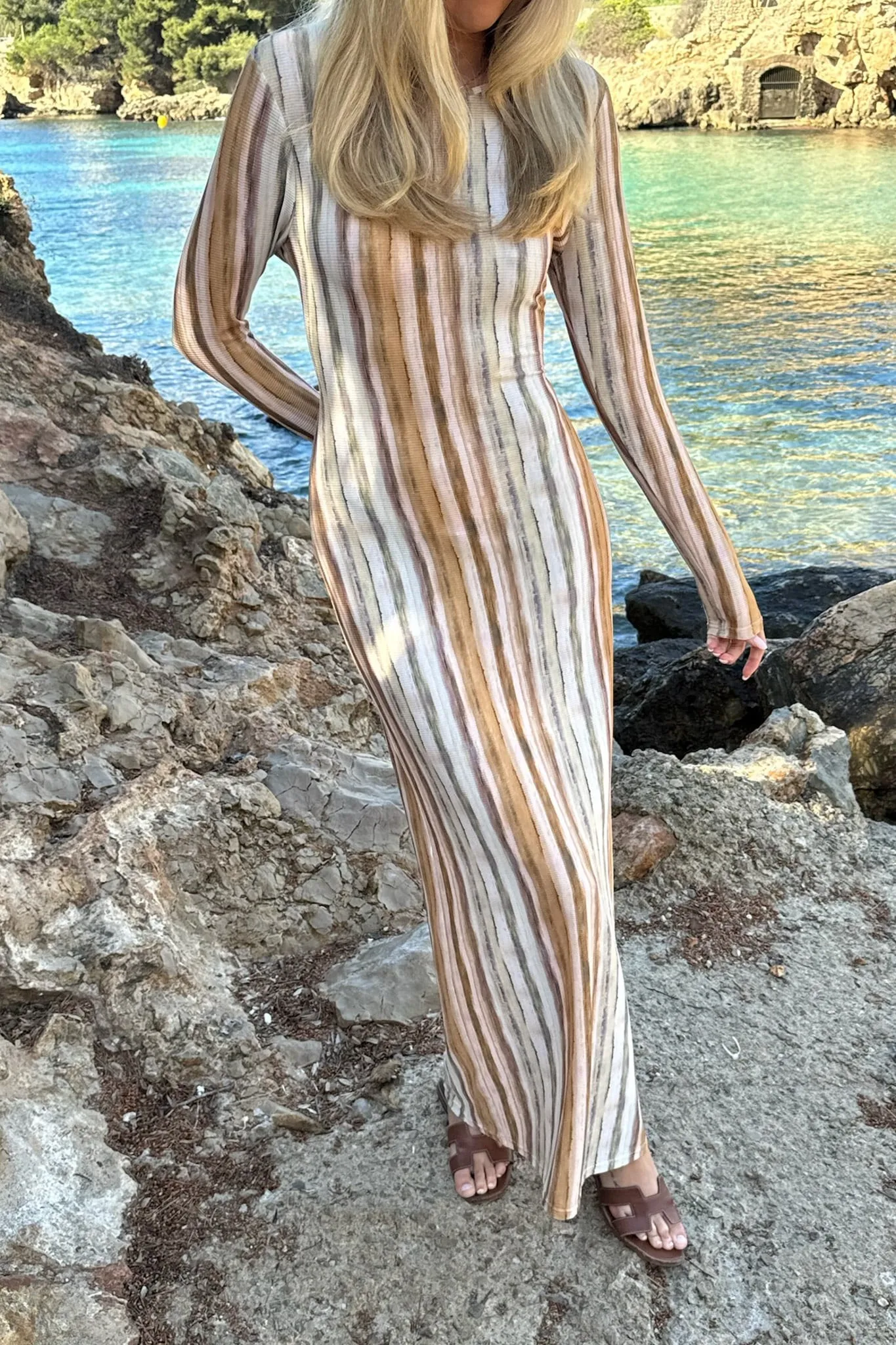 AyaIC Lang Kjole - Orange Multi Print
