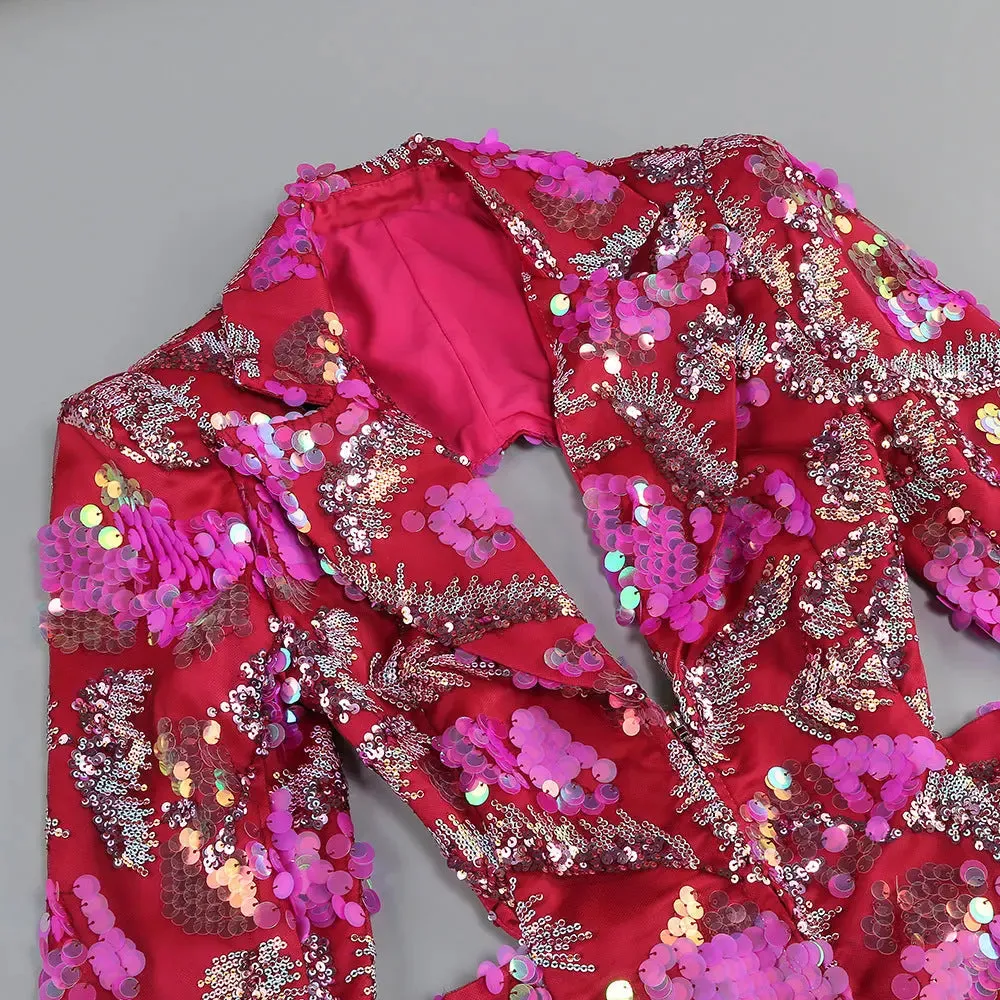 Backless Sequined Suit Jacket - Mid-Length Party Blazer