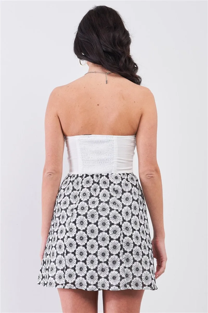 B&W Floral Crochet Mini Dress