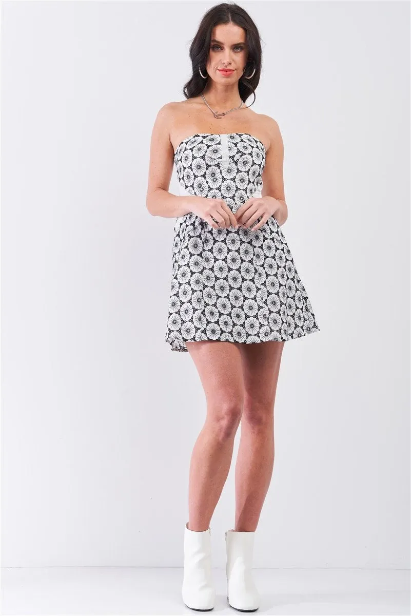 B&W Floral Crochet Mini Dress