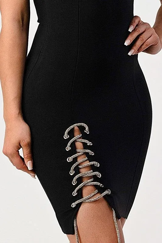 BANDAGE MINI DRESS WITH SILVER TRIM