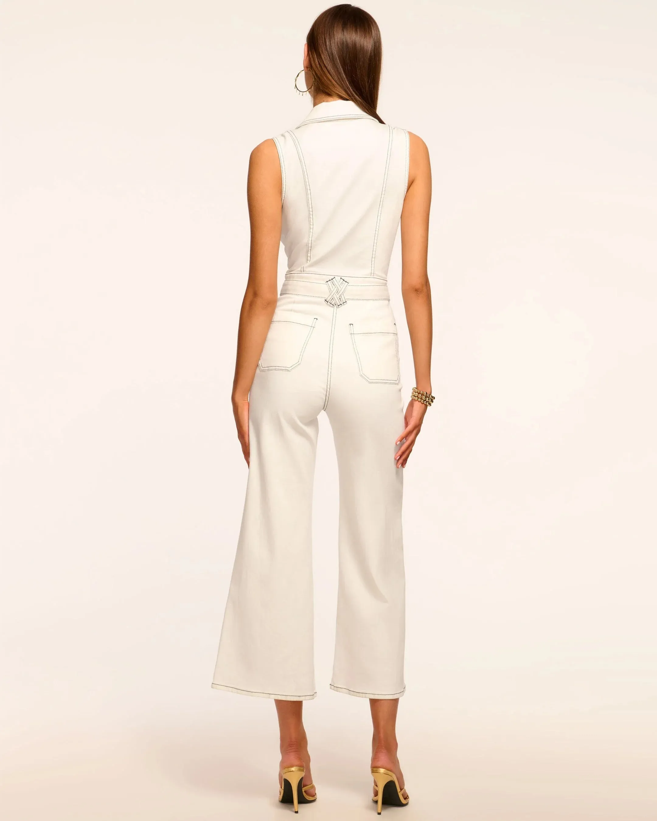 Bell Contrast Stitch Jumpsuit - White Stitched