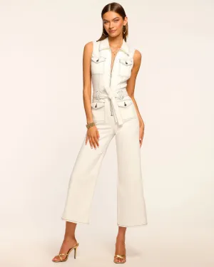 Bell Contrast Stitch Jumpsuit - White Stitched