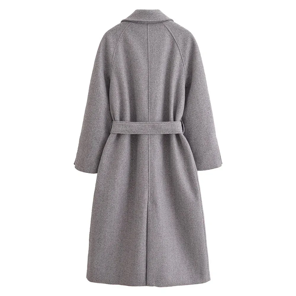 Belted Solid Color Coat for Women – Autumn/Winter Long Sleeve Lapel Coat