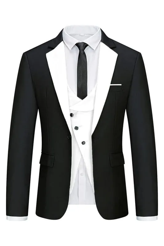 Black And White Peaked Lapel Three Pieces Prom Suits 3 Piece Slim Fit Suit for Men Formal Business Suit