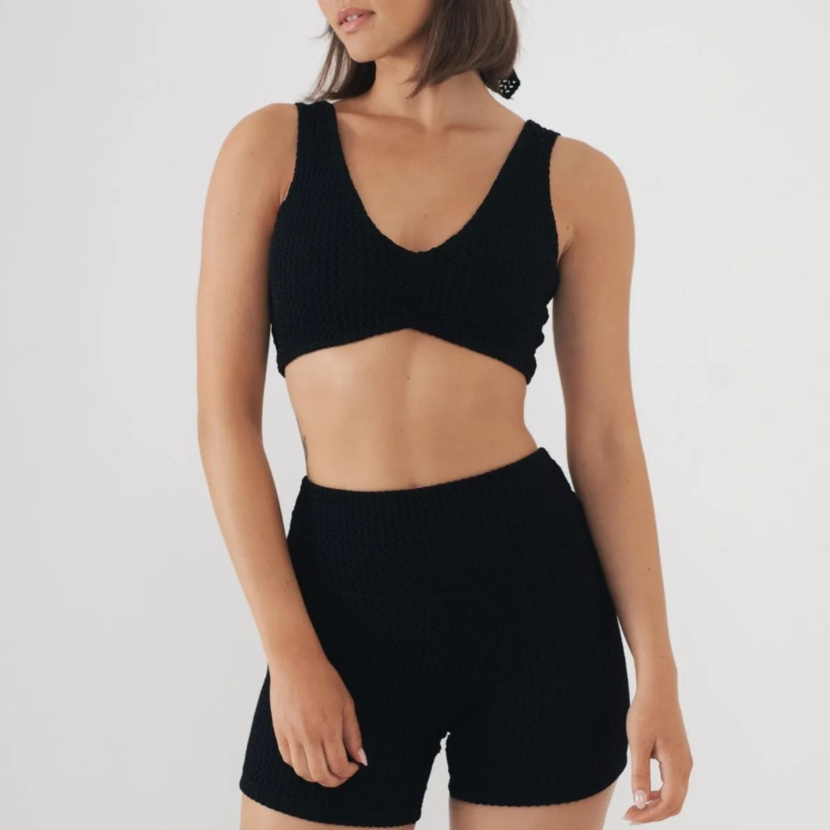 Black Crochet Midi Bike Short