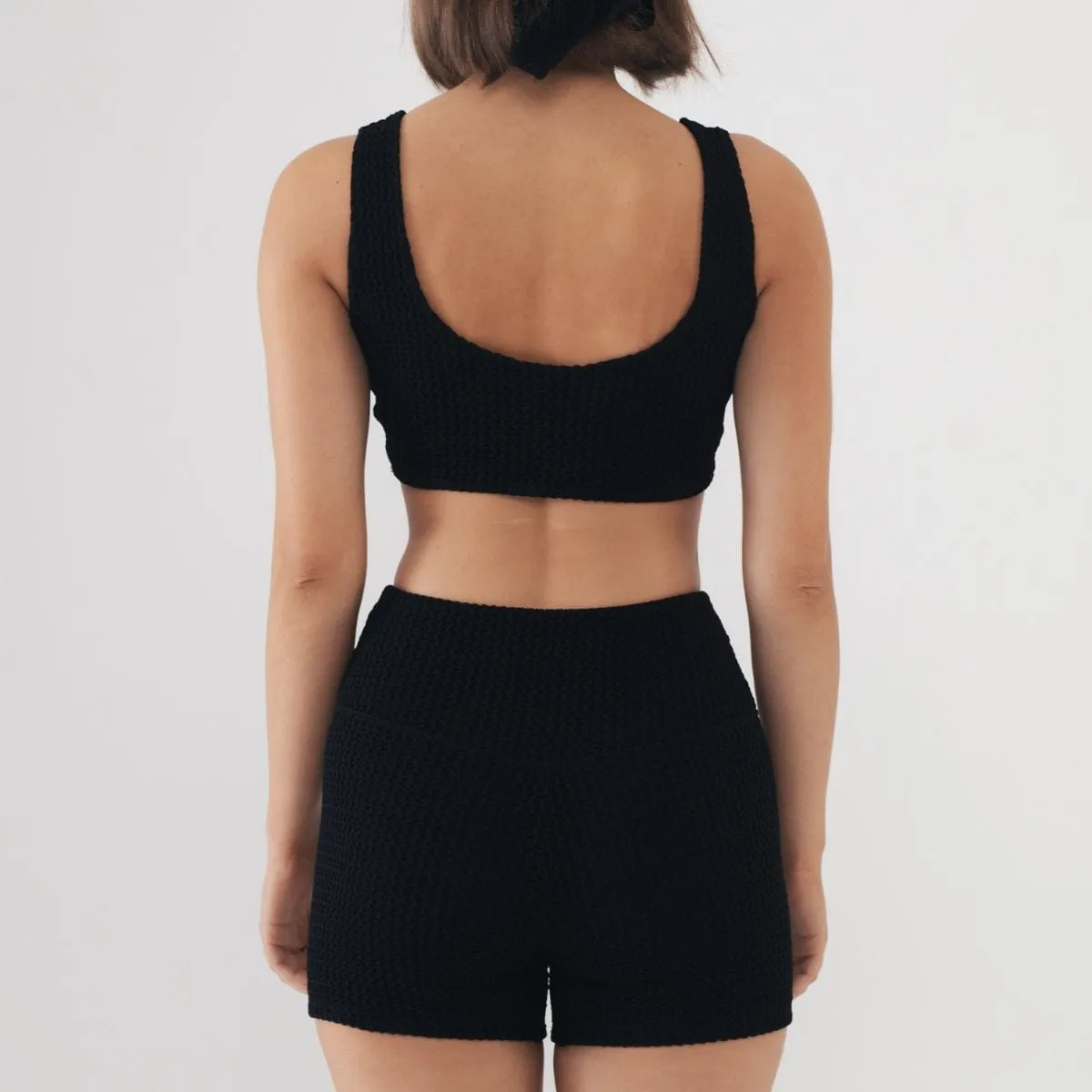 Black Crochet Midi Bike Short