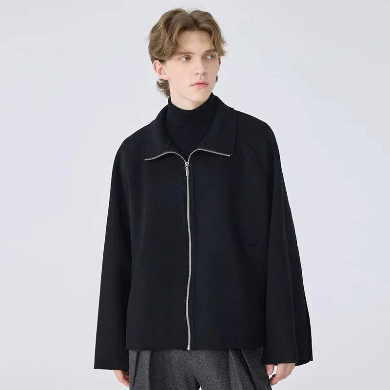 Black High-Collar Zip-Up Jacket