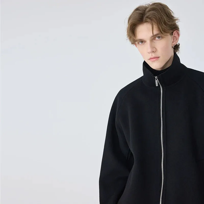 Black High-Collar Zip-Up Jacket