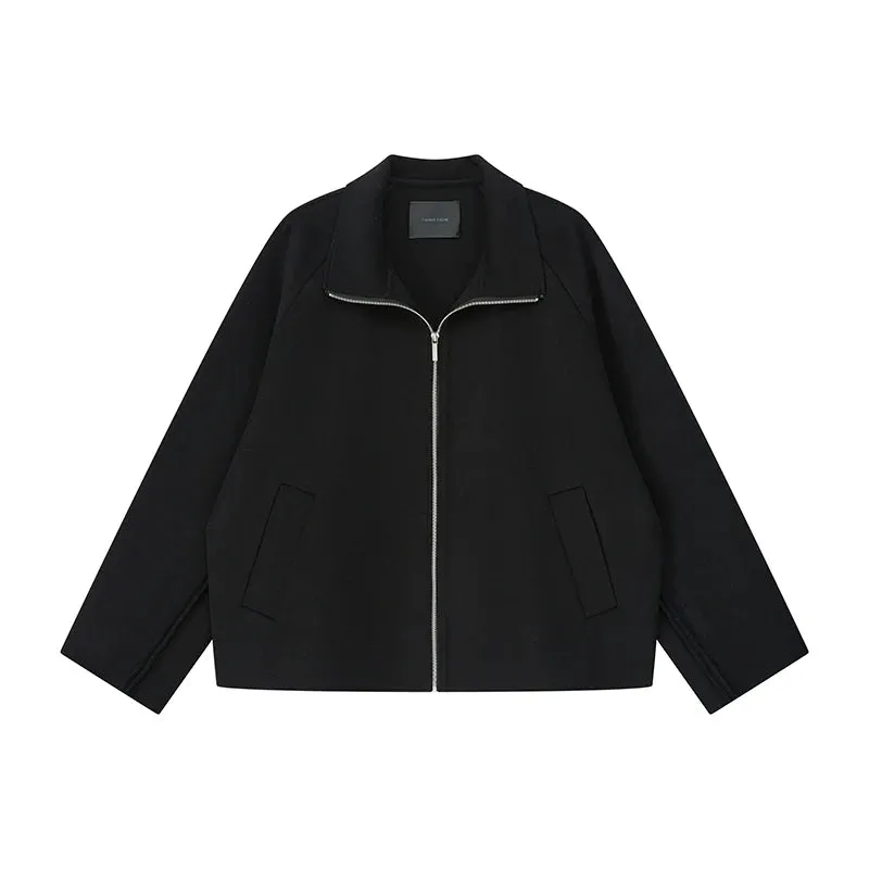 Black High-Collar Zip-Up Jacket
