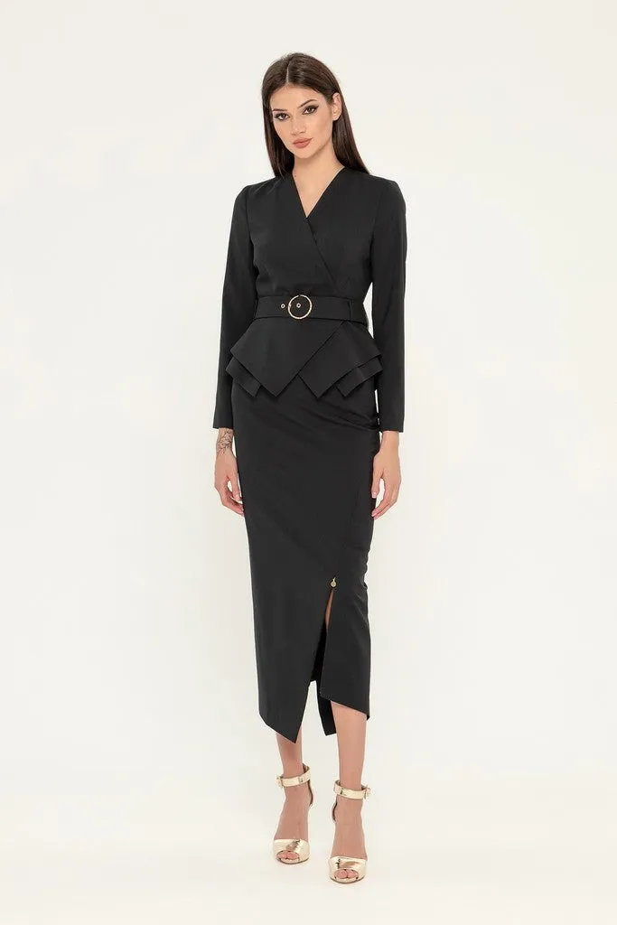 Black Office Suit (Long Sleeve Jacket & Pencil Skirt) with Belt