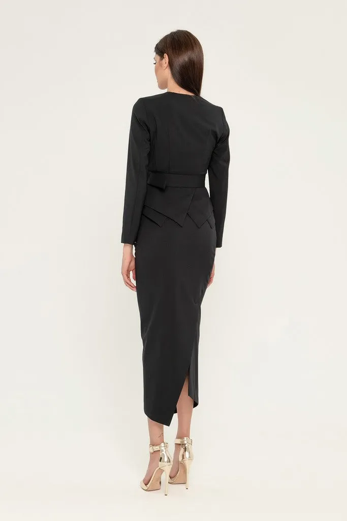 Black Office Suit (Long Sleeve Jacket & Pencil Skirt) with Belt